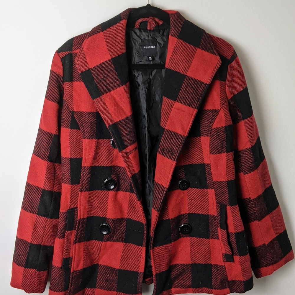 Red plaid winter coat